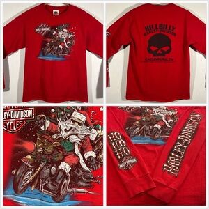 Harley Davidson Hillbilly Gatlinburg TN Shirt Red Santa Reindeer Motorcycle Sz M